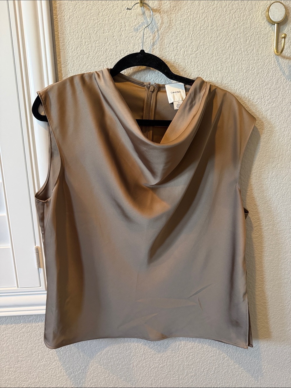 Calvin Klein Taupe Draped Cowl Neck Sleeveless Top
